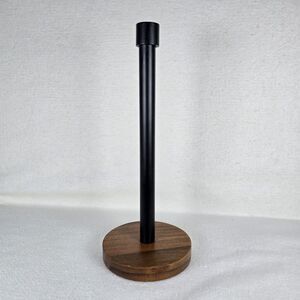 NEW Paper Towel Holder 12" Modern Free Standing Dark Brown Wood Matte Black Rod